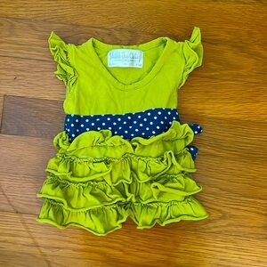 Matilda Jane Girls Lizzy Ruffle Top with Polka Dot Belt Tie Green Apple Size 12M